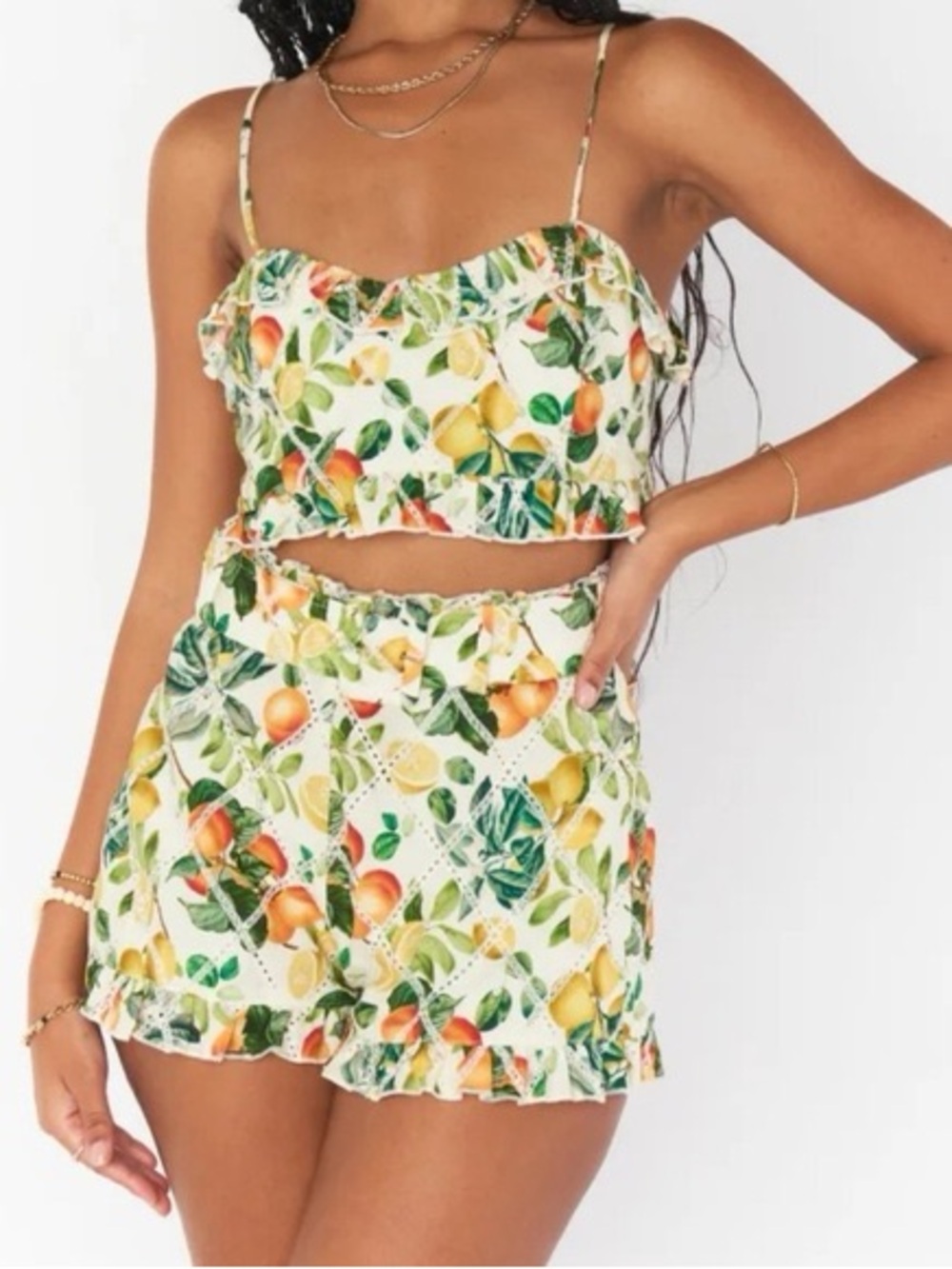 Show Me Your MuMu White Lemon & Orange Print Two-Piece Romper Set